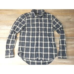 Vince Shirt Mens M Blue Black Gauzy Double Face Window Pane Classic Button Up